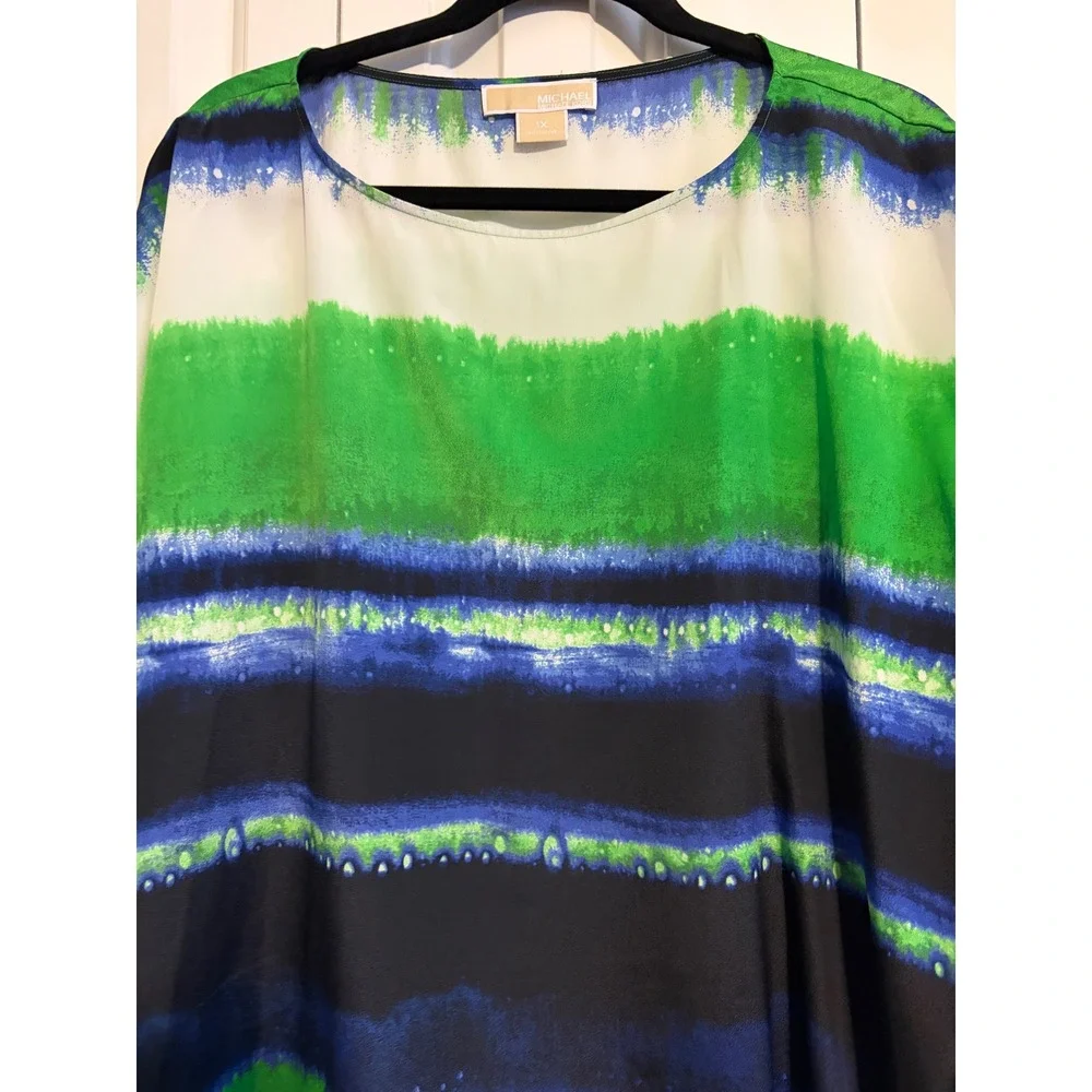 MICHAEL KORS Women's 1X Tie Waist Kimono‎ Sleeve Top Abstract Print
